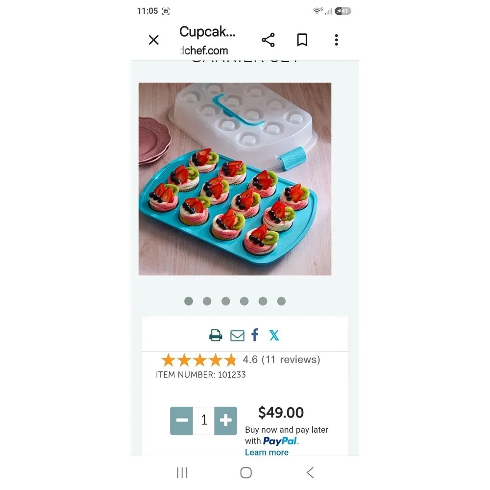 Pampered Chef 12-Cup Cupcake Pan & Carrier Lid Set Blue/White Handle 101233